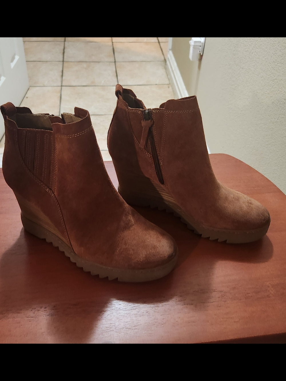 Sofft Mauve Suede Wedge Ankle Booties